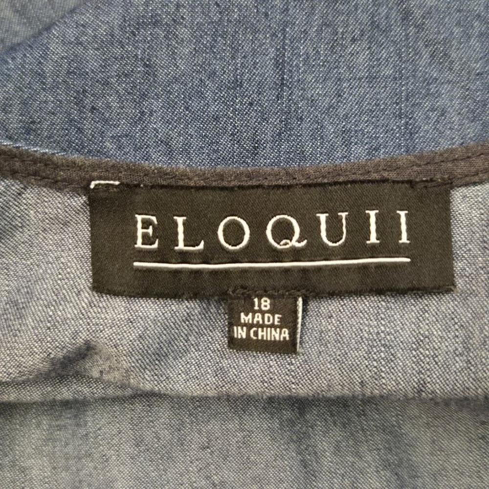 Eloquii Denim Puff Sleeve Blouse Chambray Blue 18 Plus‎ Size Casual Minimalist - Picture 7 of 11